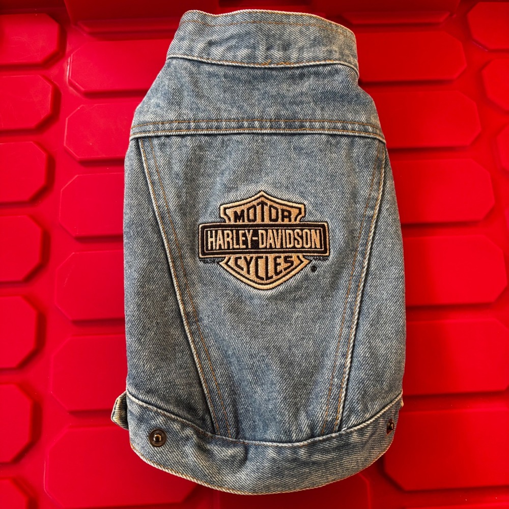 Vintage Harley-Davidson Denim Dog Vest Small Bar & Shield Logo Patch